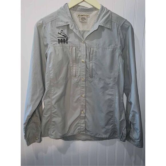 ExOfficio Outdoor Women’s Mall Gray Fishing Vented Button Embroidered OARS Top - Picture 1 of 10